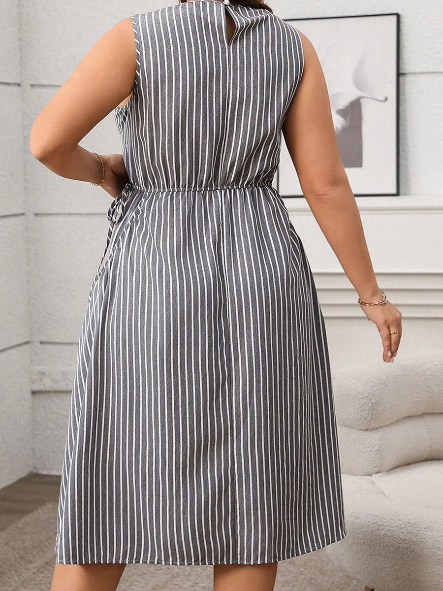 Women Plus Size Sleeveless Dress Summer Casual Floral Print A-Line