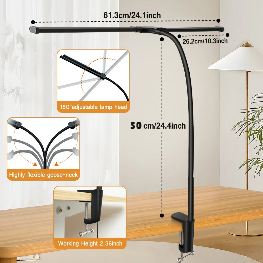 Double Head LED Desk Lamp Dimmable PC Monitor Light USB