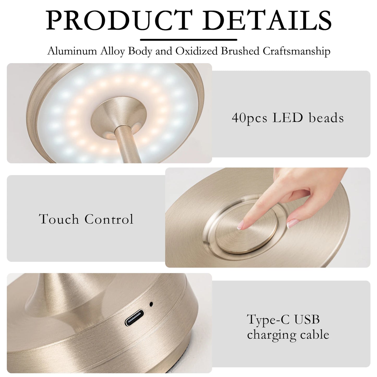 Rechargeable Wireless Table Lamp With LED Touch Sensor Night Light