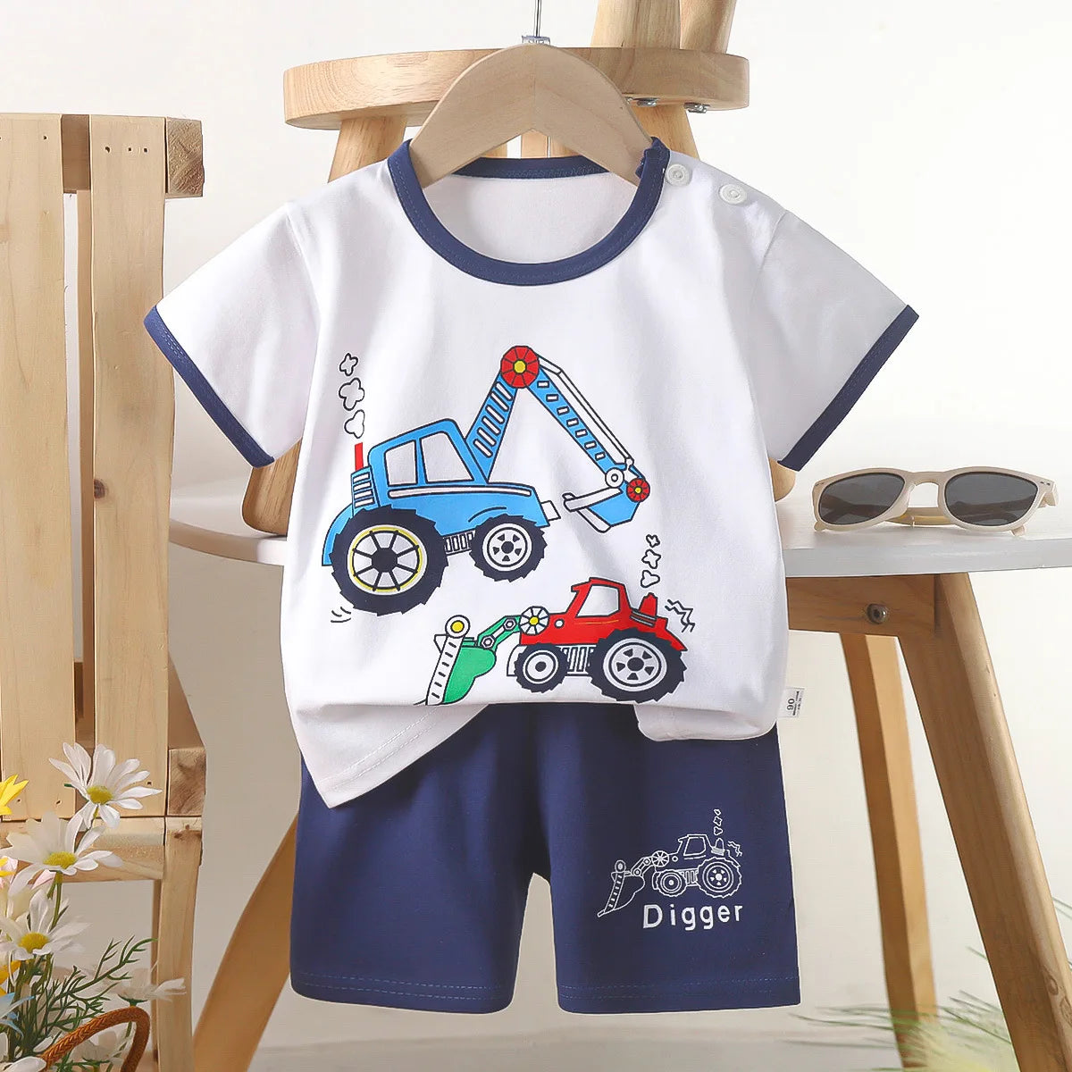 Pure Cotton Kids Cartoon Clothing Summer Short Sleeve Suits Boys Girls T-Shirts+Short