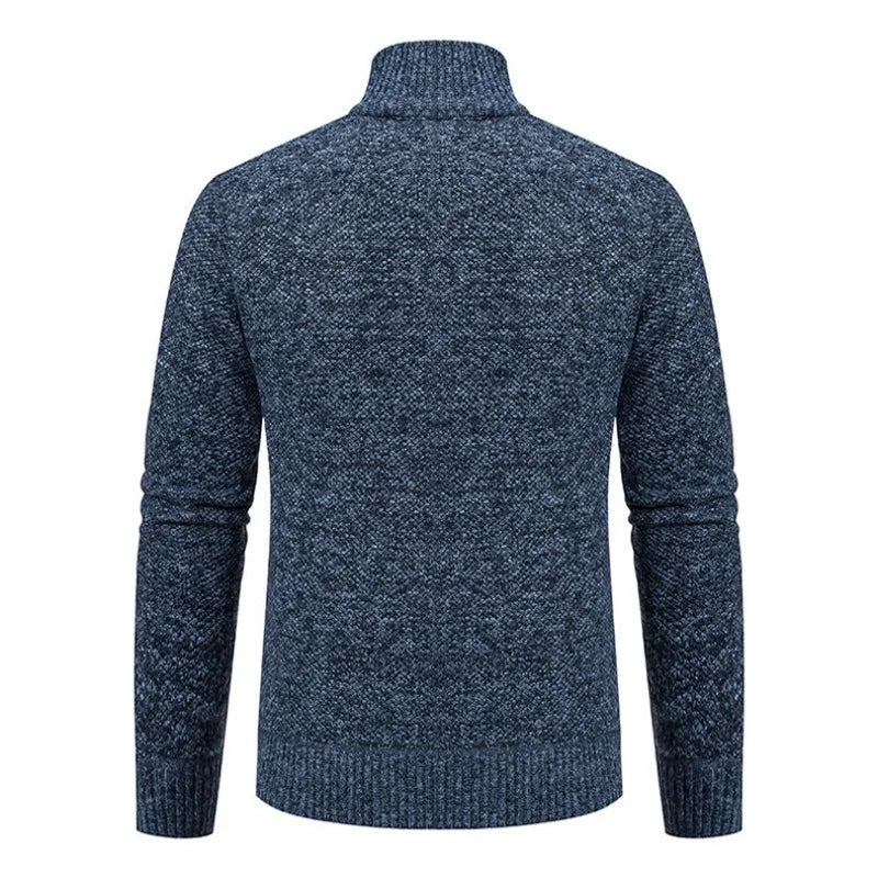 Men's Autumn Winter Velvet Cardigan Jacket Zip Closure Knit Polyester