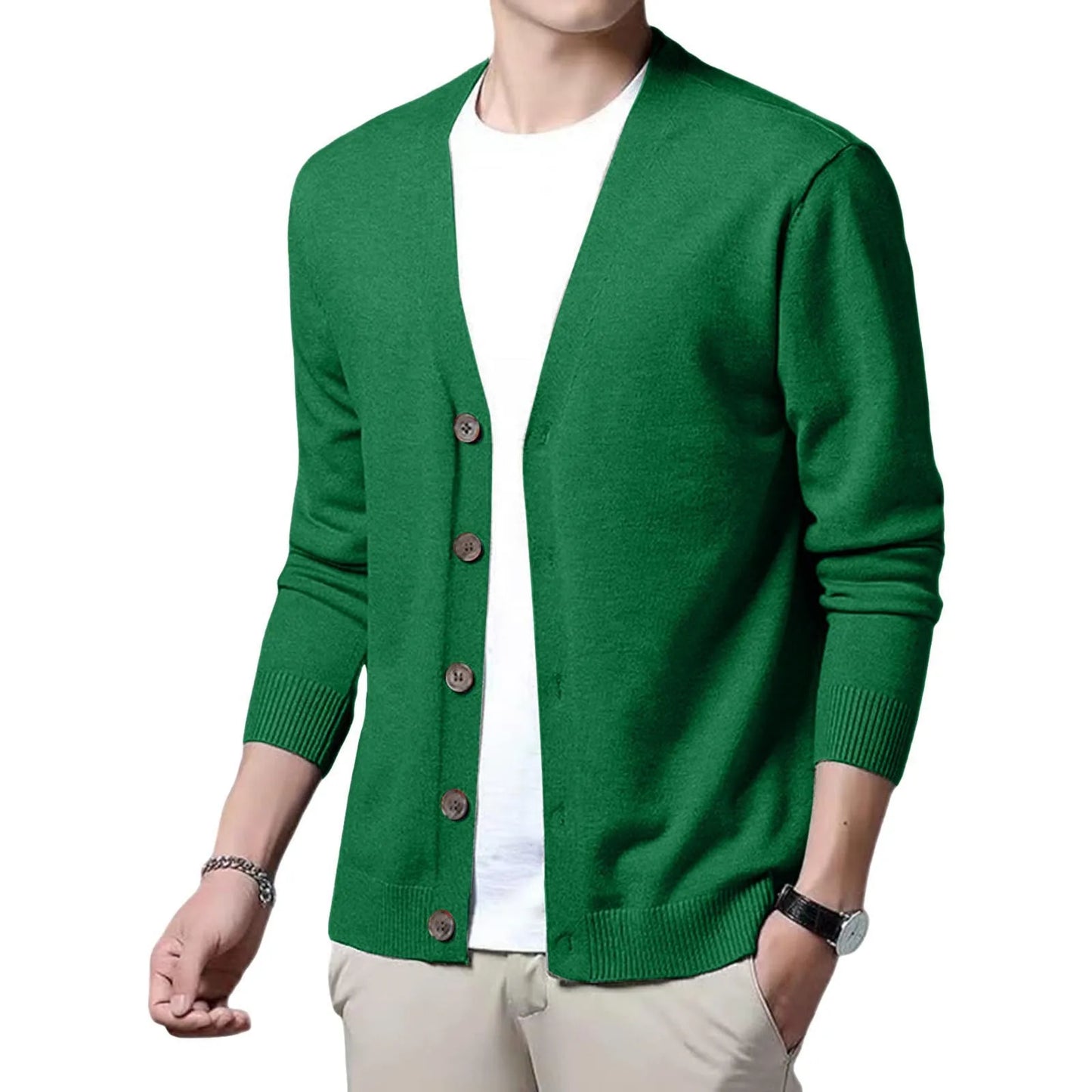 Men's V Neck Cardigan Sweater Coat Single Breasted Ribbed