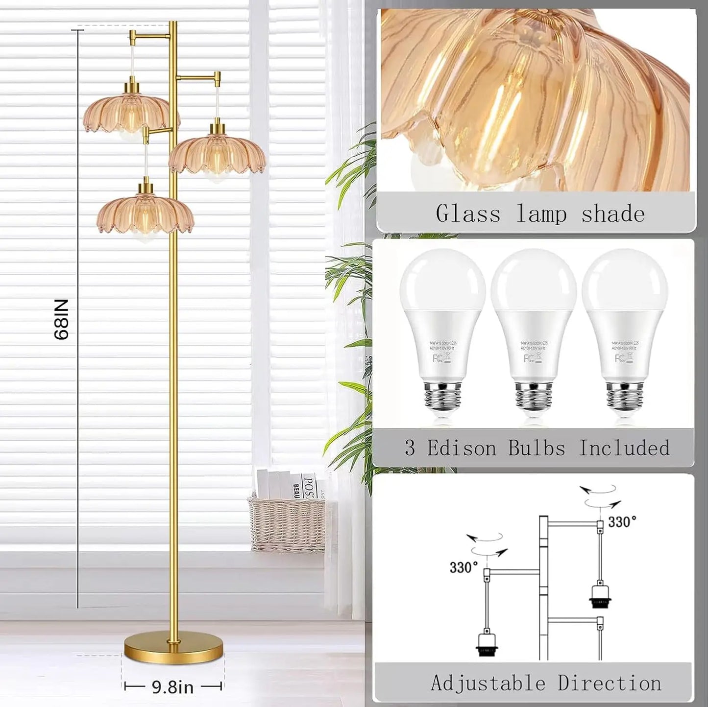 Modern Floor Lamp Tree Design 3 Lights for Living Room