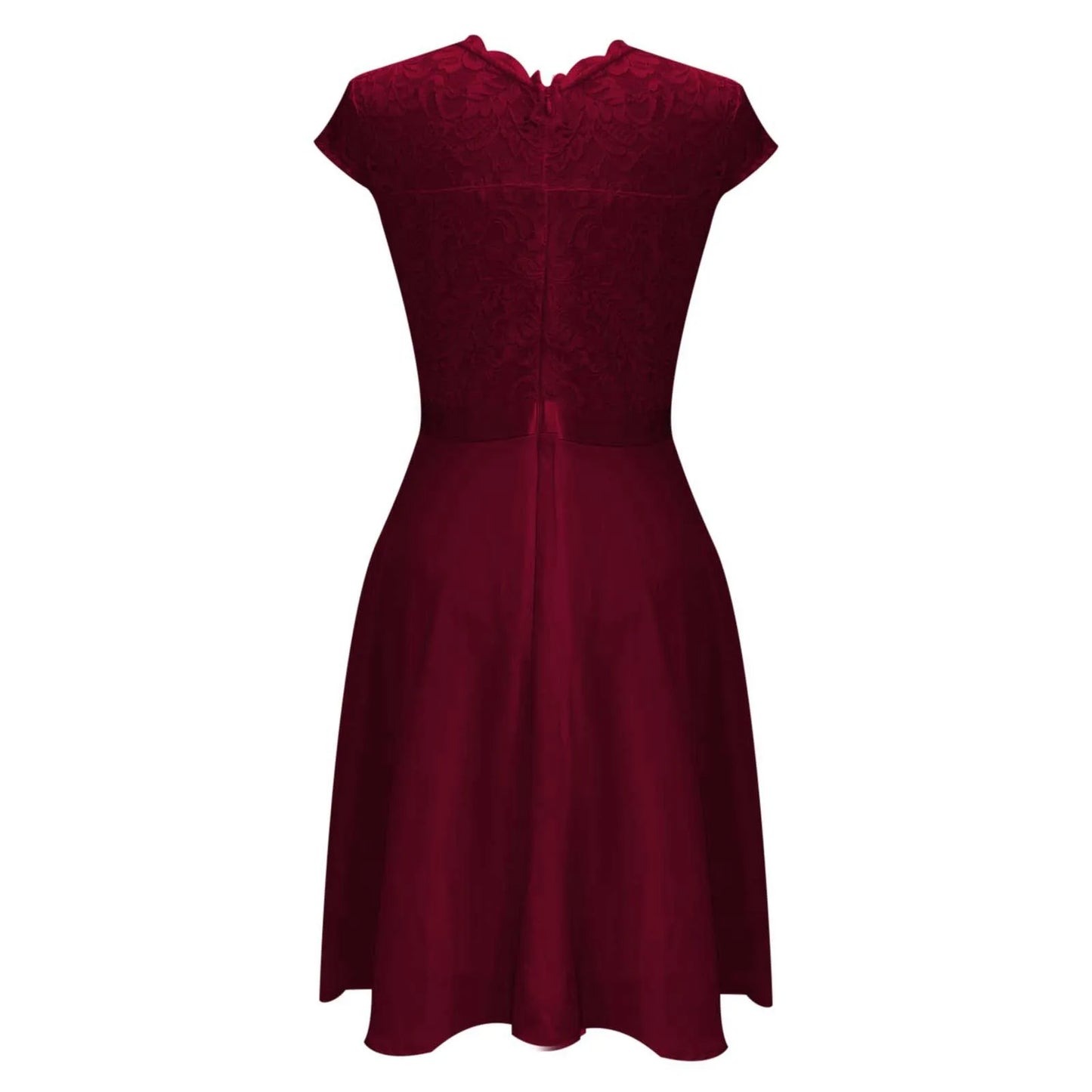 Women Cocktail Dress With Lace And Crew Neck Short Sleeves