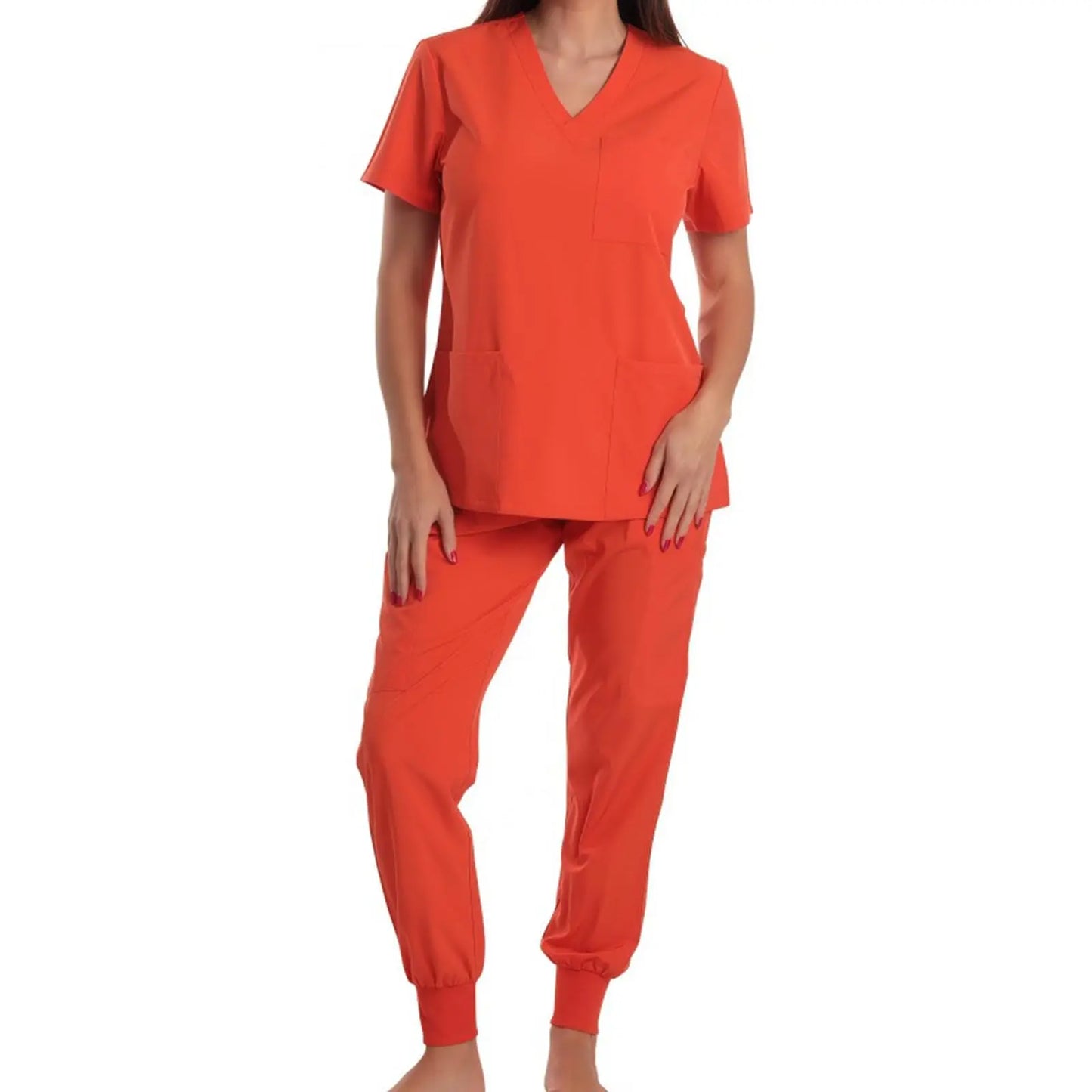 Nurse Scrub Set V Neck Short Sleeve Multicolor Jogger Pants Medical Uniform