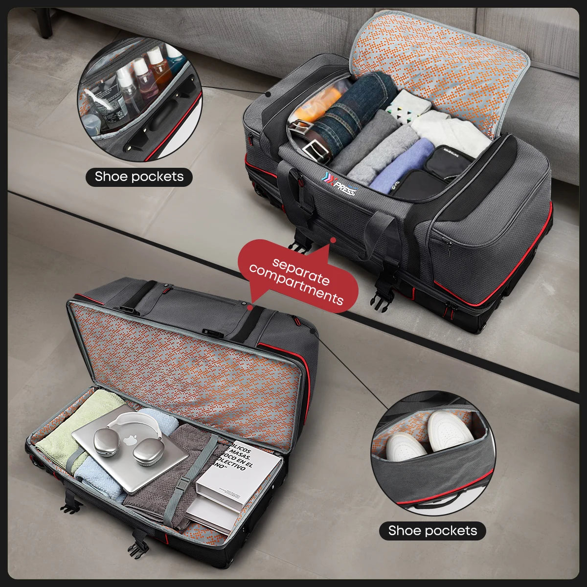 Rolling Duffel Bag With Wheels Travel Luggage Handle