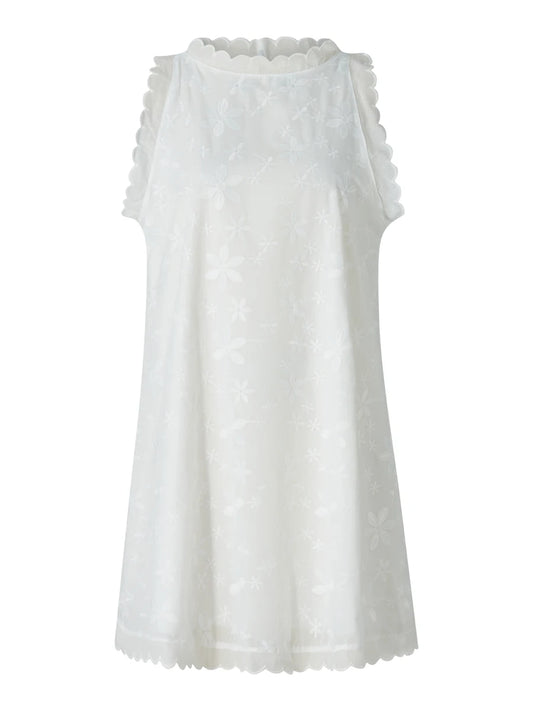 Women Summer Casual Short Dress Flower Lace Crew Neck Sleeveless