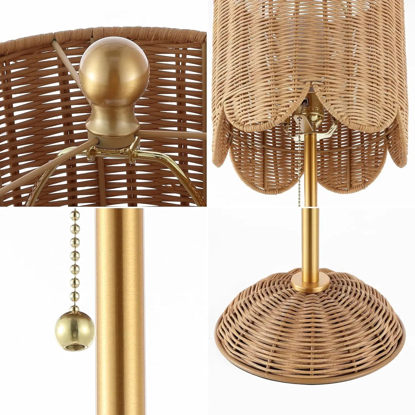 Coastal Bohemian Rattan and Iron Scalloped LED Table Lamps