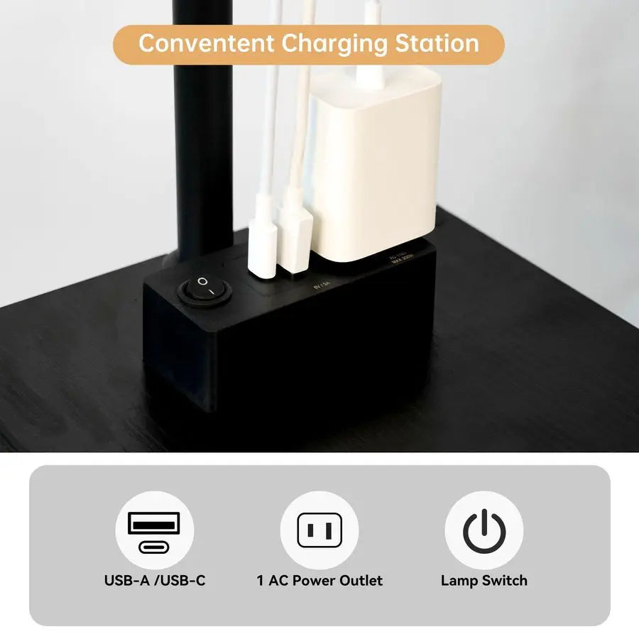 Lamp With Table USB A USB C Charging ACPortPro System