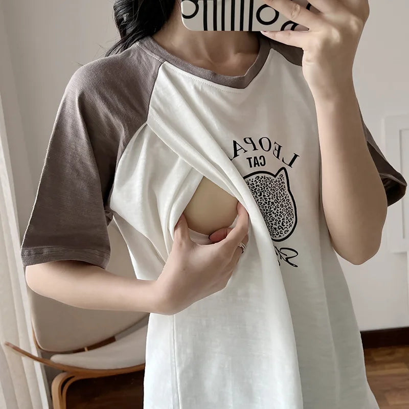 Maternity Cotton Nursing Clothes Loose Nursing Tops Postpartum Mommy Breast Feeding