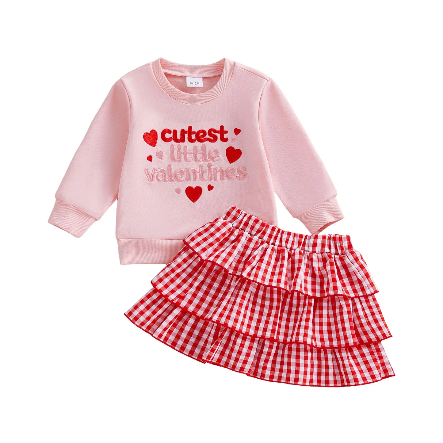 Valentine s Day Girls 2 Piece Outfits Heart Print Long Sleeve Crew Neck Tops and Ruffle Hem