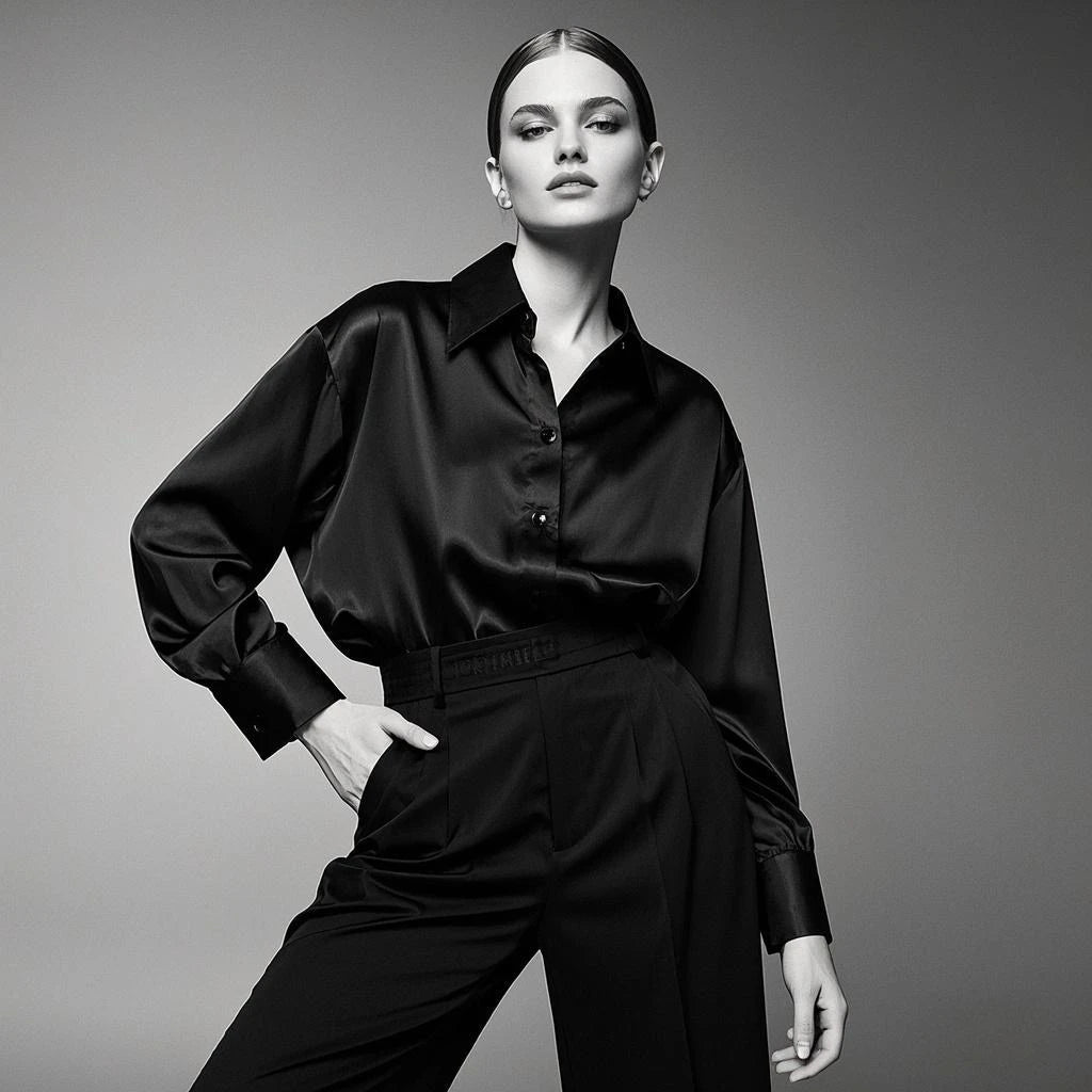 Korean Office Lady Satin Blouse Shirt For Women Casual Chic