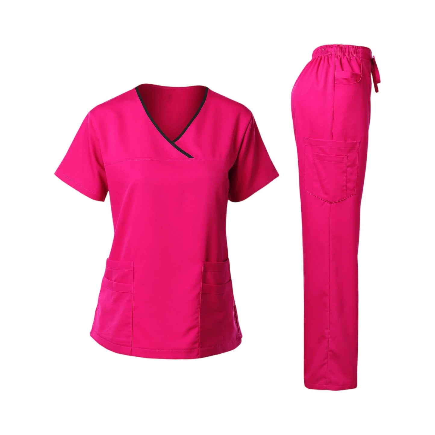 Nurse Scrub Set V Neck Short Sleeve Medical Uniform Pockets