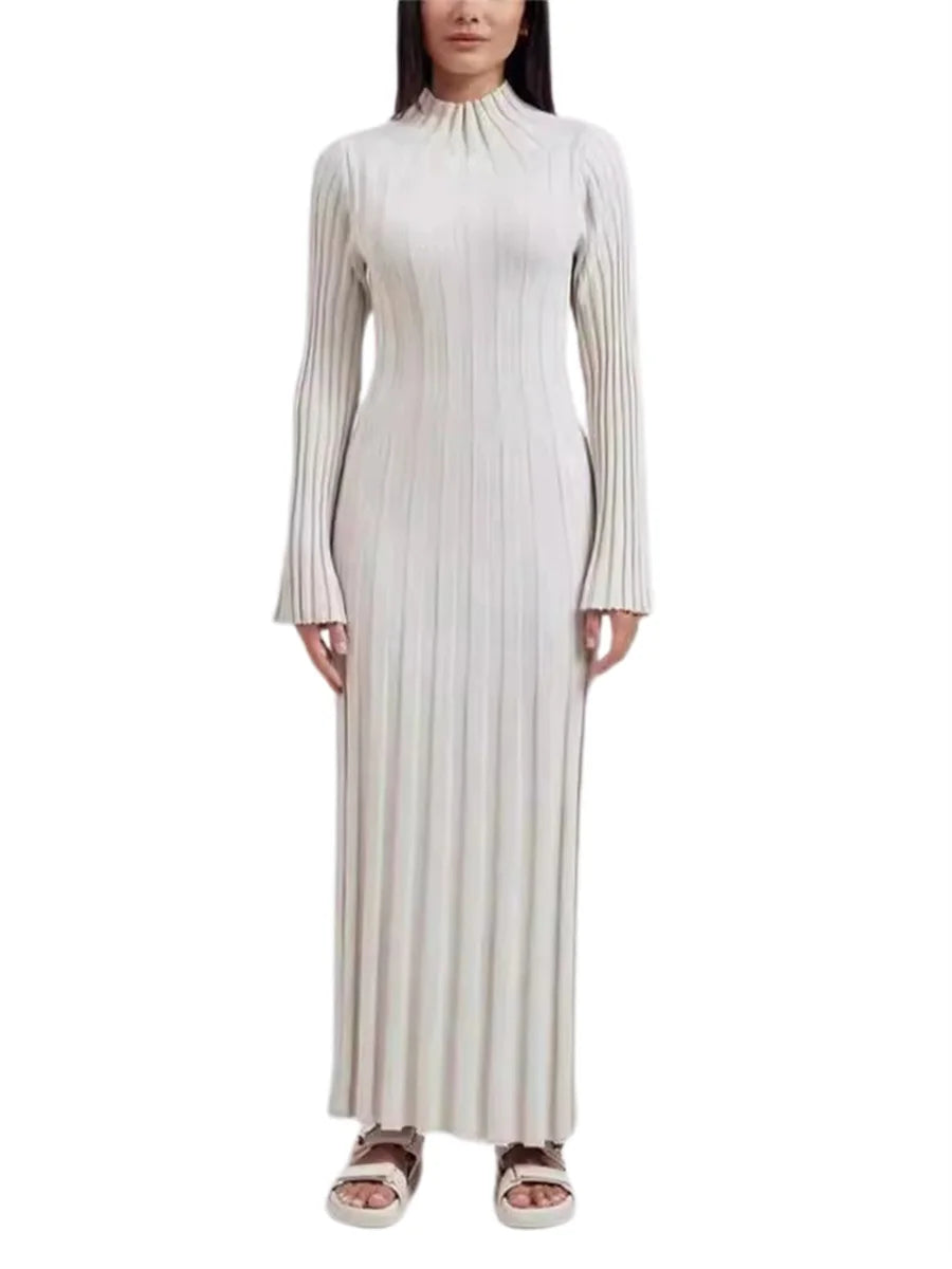 Velvet Knit Turtleneck Midi Sweater Dress Womens Long Sleeve