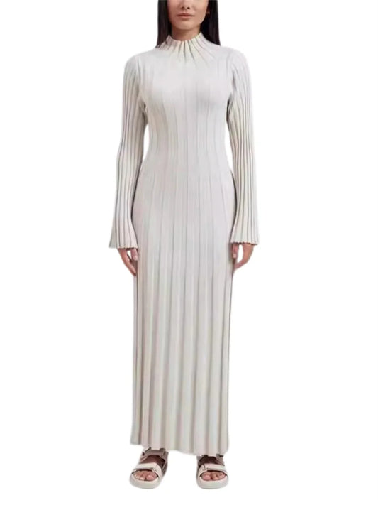 Velvet Knit Turtleneck Midi Sweater Dress Womens Long Sleeve