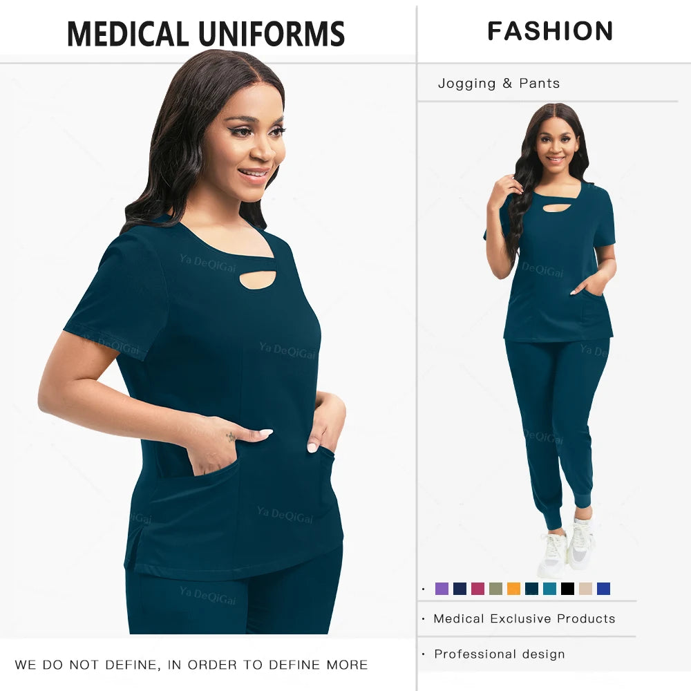 Beauty Workwear Women Medical Nurses Uniform Surgical Scrubs Set Spa Top Pants