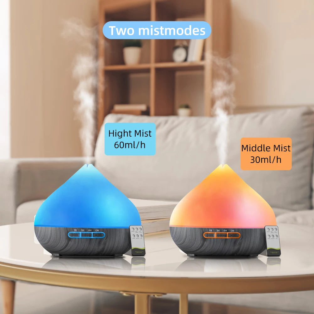 500ml  Aroma Diffuser with Remote Control and Timer Cool Mist Humidifier for Large Room 6 Oil Set