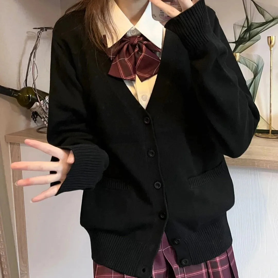 Japanese Fashion V Neck Knit Cardigan Women JK Uniform Style
