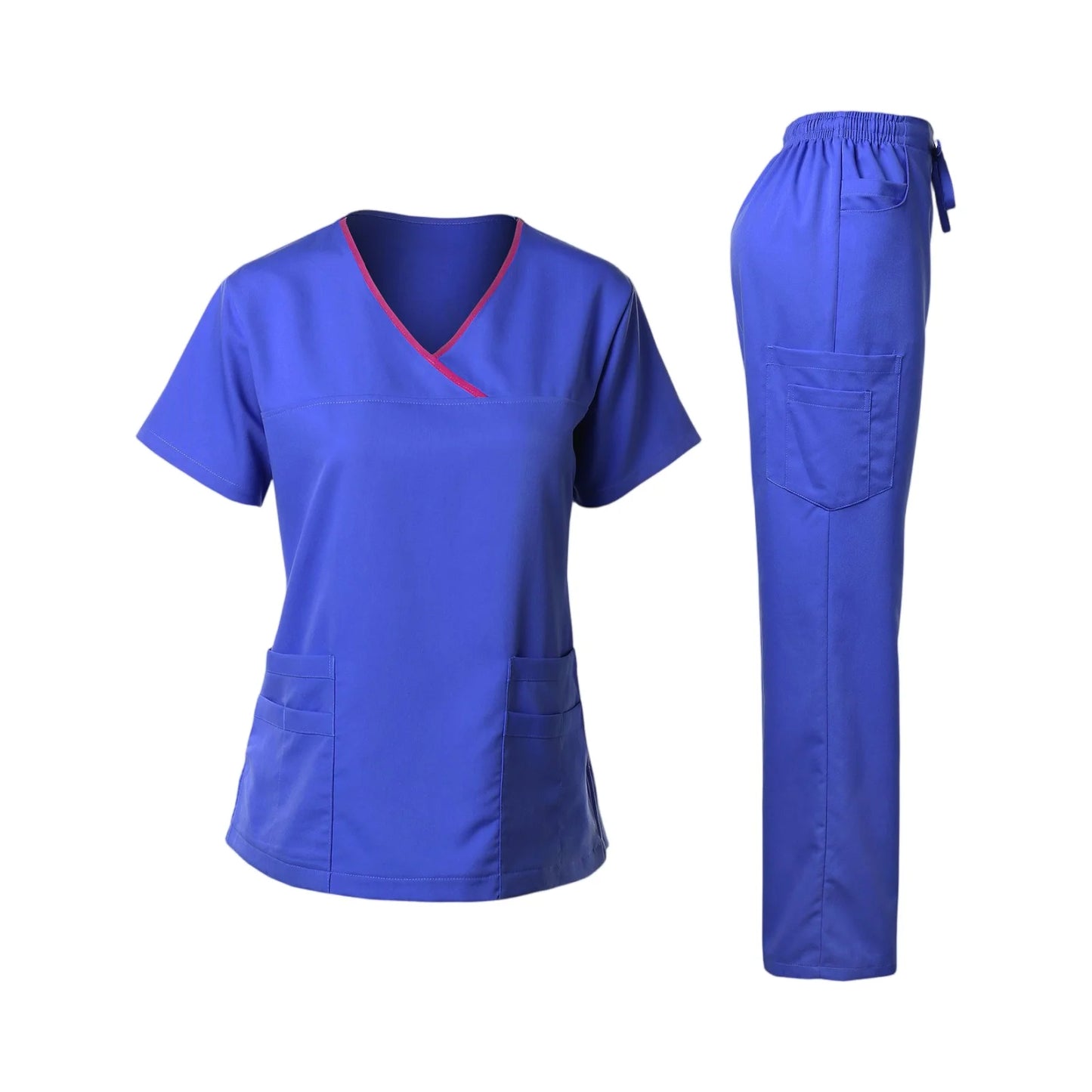 Nurse Scrub Set V Neck Short Sleeve Medical Uniform Pockets