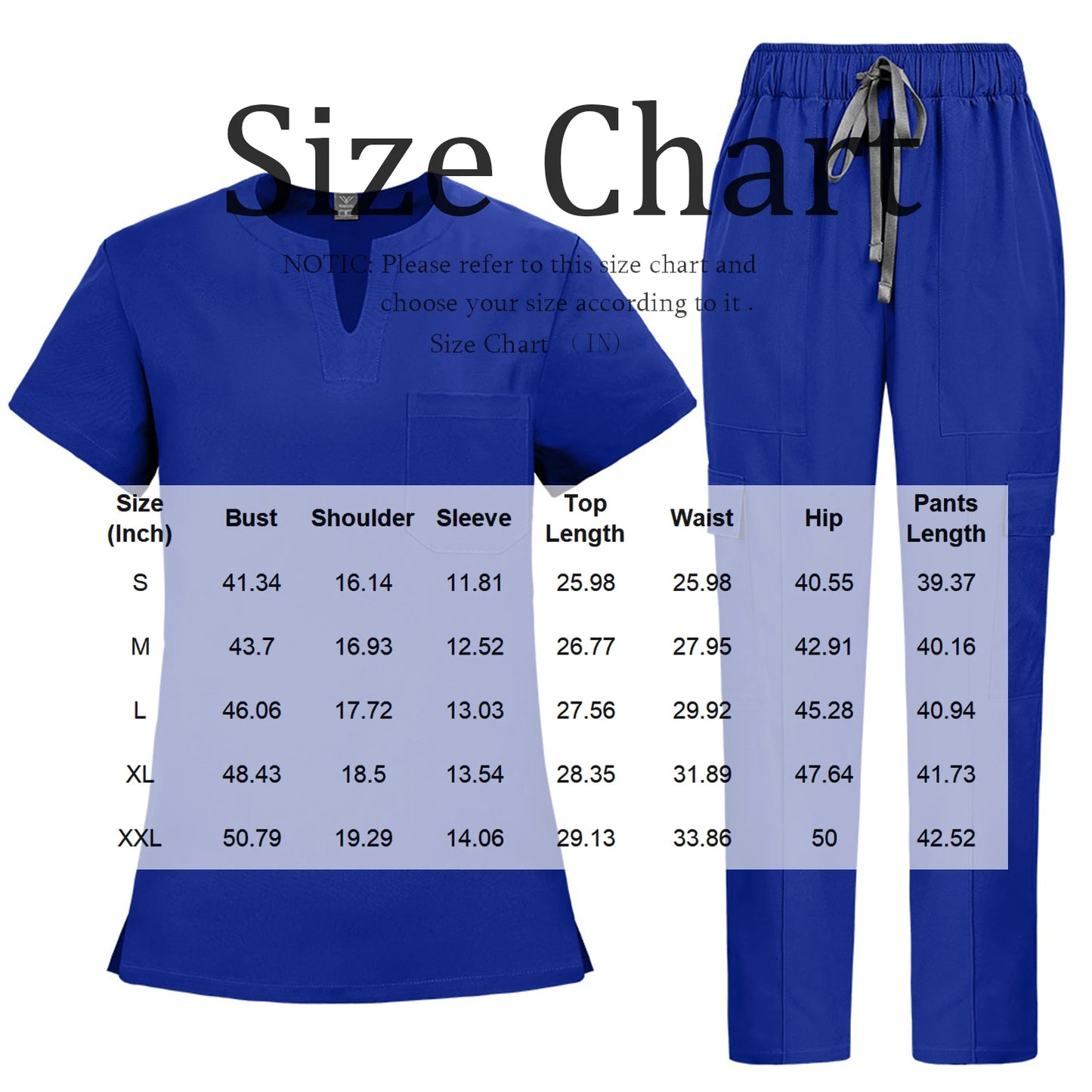 V-Notch Short Sleeve Multi-Pocket Cargo Pants Medical Uniform Healthcare  Professional Outfit