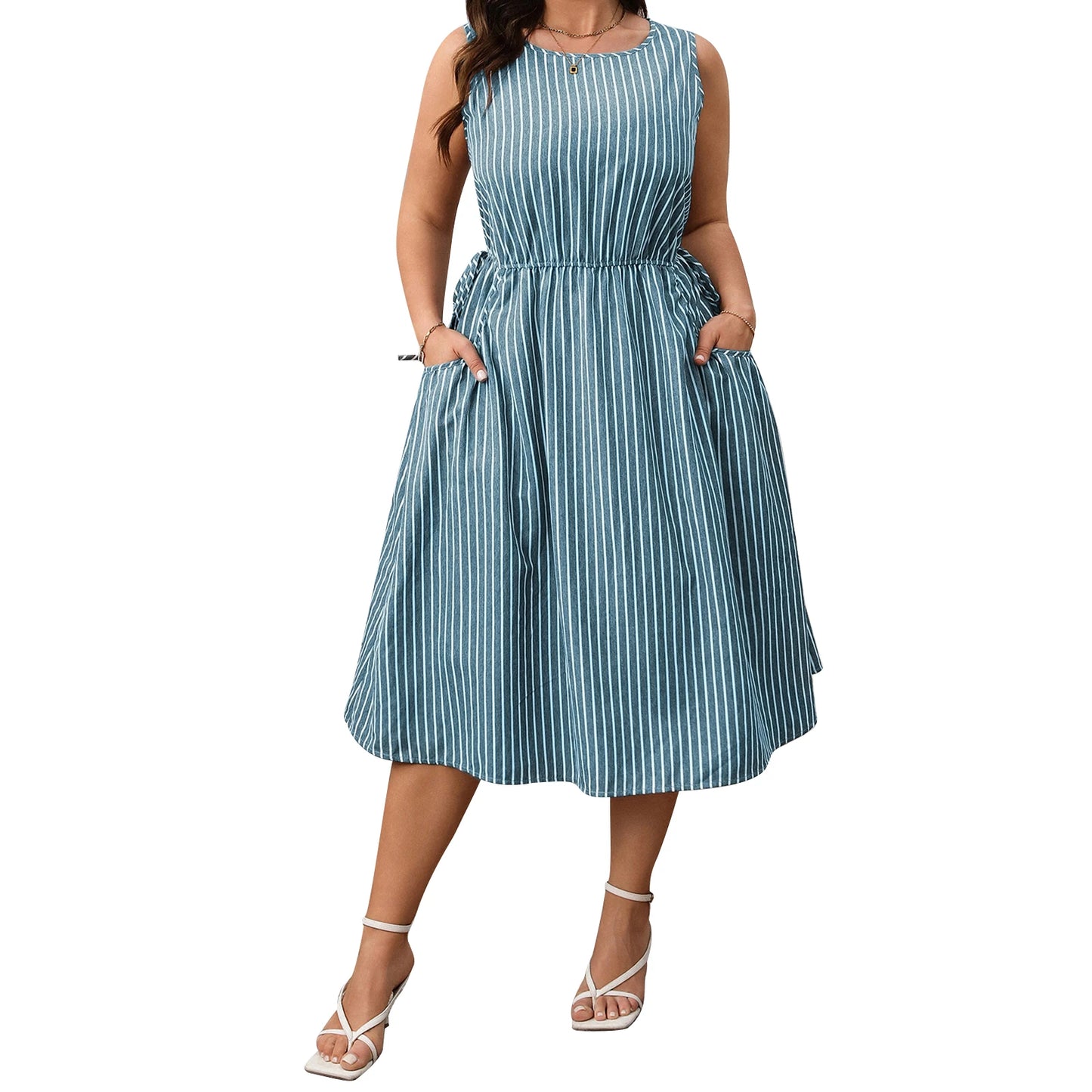 Women Plus Size Sleeveless Dress Summer Casual Floral Print A-Line