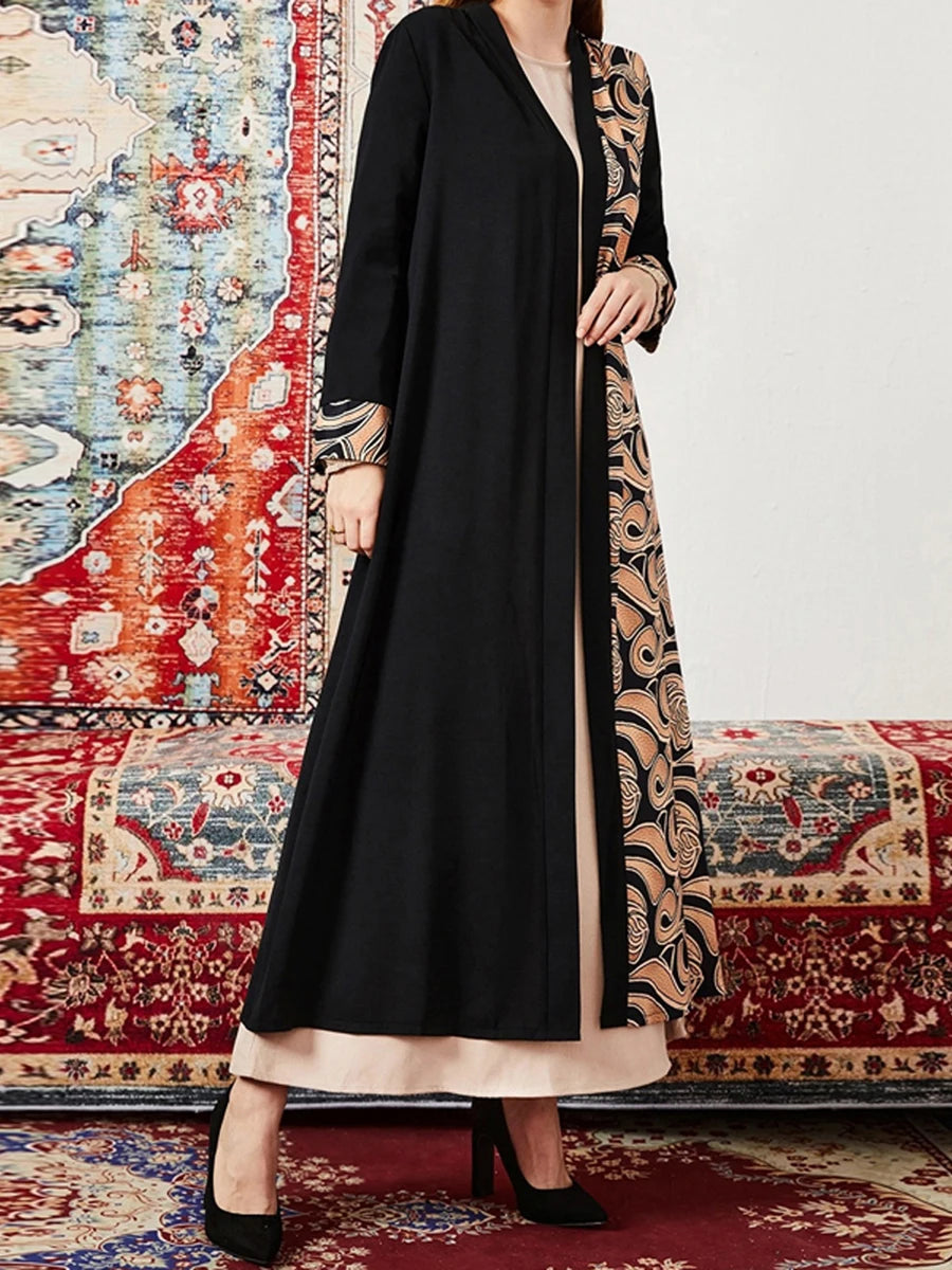 Elegant Floral Print Maxi Dress with Bell Sleeves and Waist Tie for Women