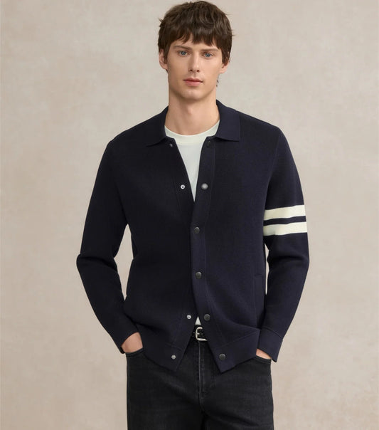 Men's Striped Knit Cardigan With Zipper And Pockets
