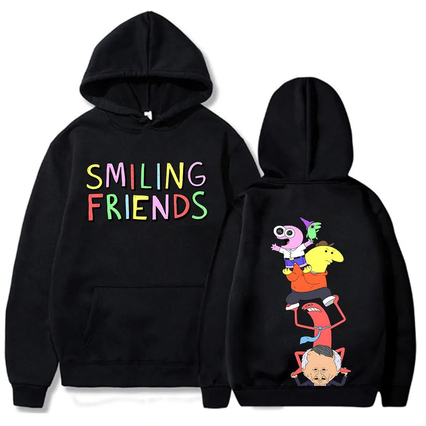 Christmas Anime Smiling Friends Print Hoodies Sweatshirts Winter Hooded Pullovers Men