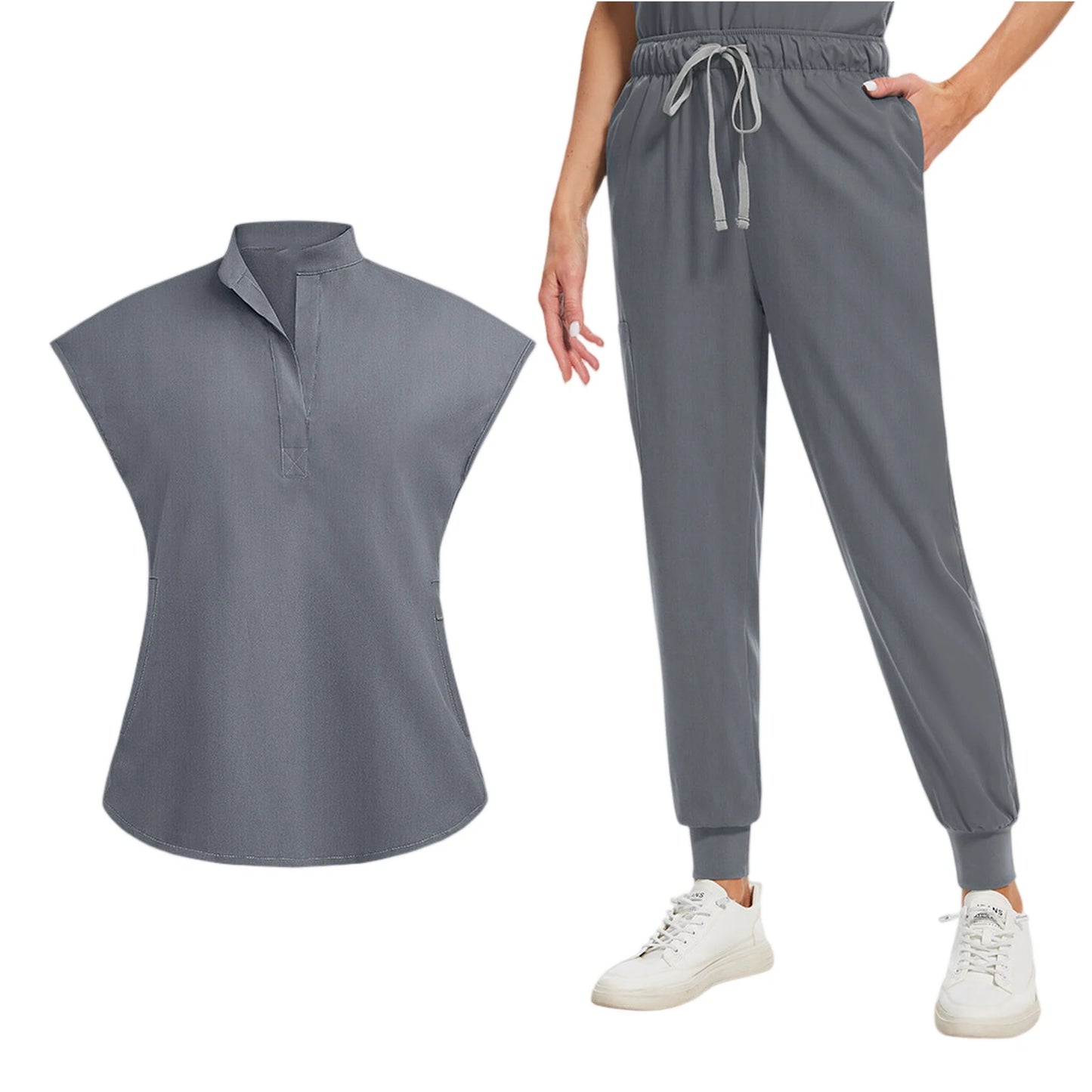 Anti-Wrinkle Professional Short Sleeve V-neck Scrubs Uniforms  Unisex  Clinical Surgical Nursing