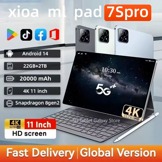 2025 New7S Pro Tablet with Snapdragon 8gen2 4K Screen 22GB RAM 2TB Storage Android 14 System Dual-Mode 5G and Wi-Fi 20000mAh