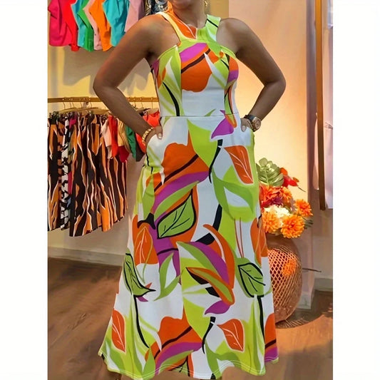 Casual and Elegant Vacation Minimalist Mixed Print Suspender Dress