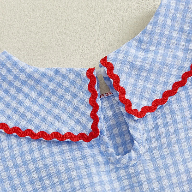 Girls Patriotic 4th of July Dress with Flutter Sleeves and Round Neckline American Flag