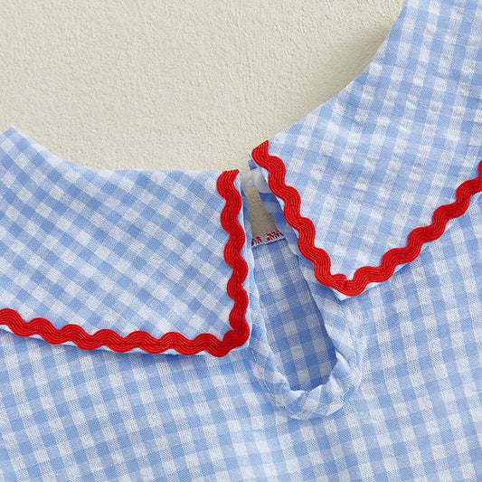 Girls Patriotic 4th of July Dress with Flutter Sleeves and Round Neckline American Flag