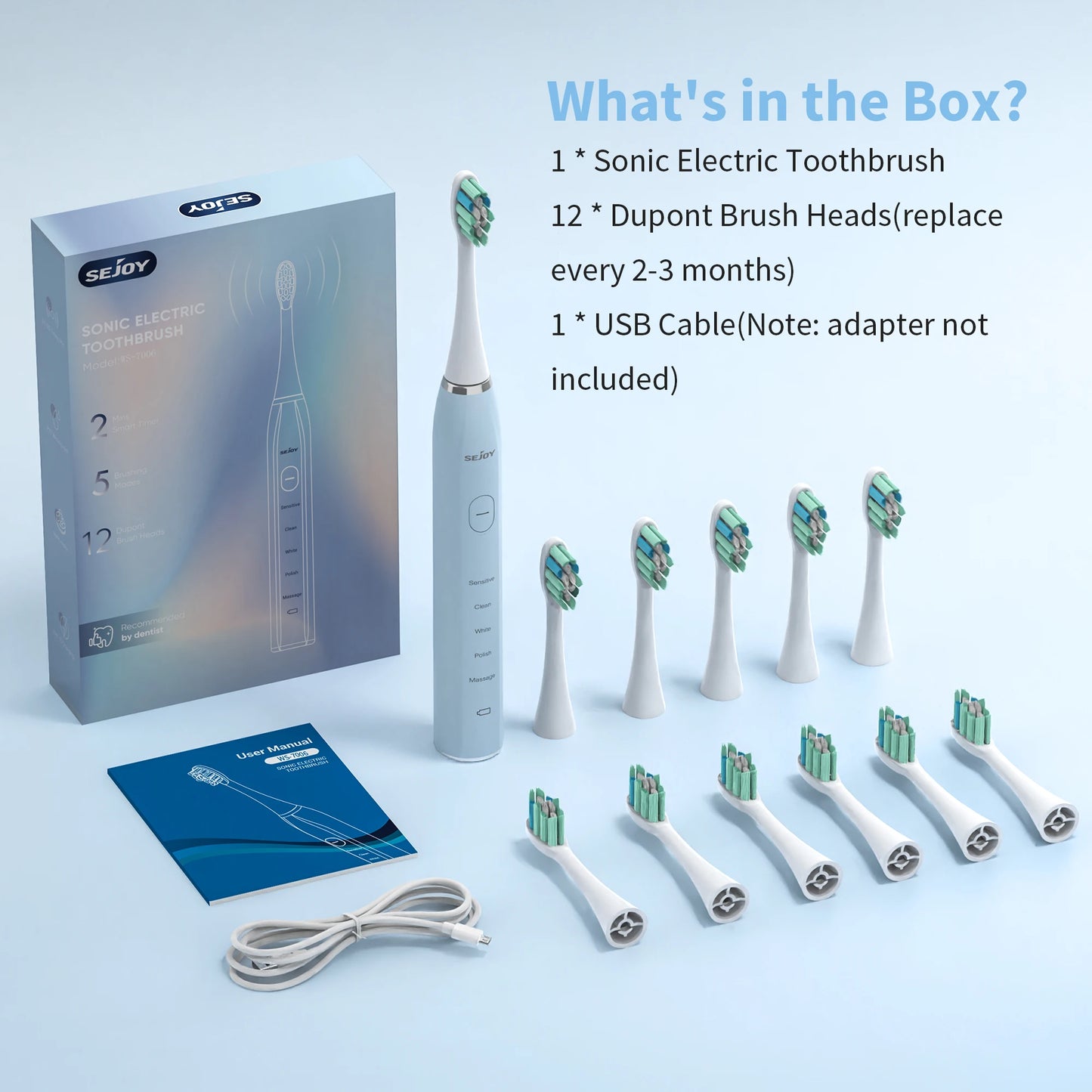 Sejoy Sonic Electric Toothbrush for Adults Dental Rechargeable 5 Cleaning Modes Sonic Toothbrush Personal Care Appliances