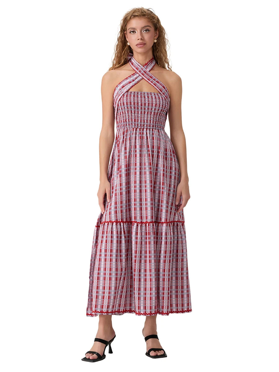 Women s Sleeveless Halter Neck Maxi Dress with Open Back