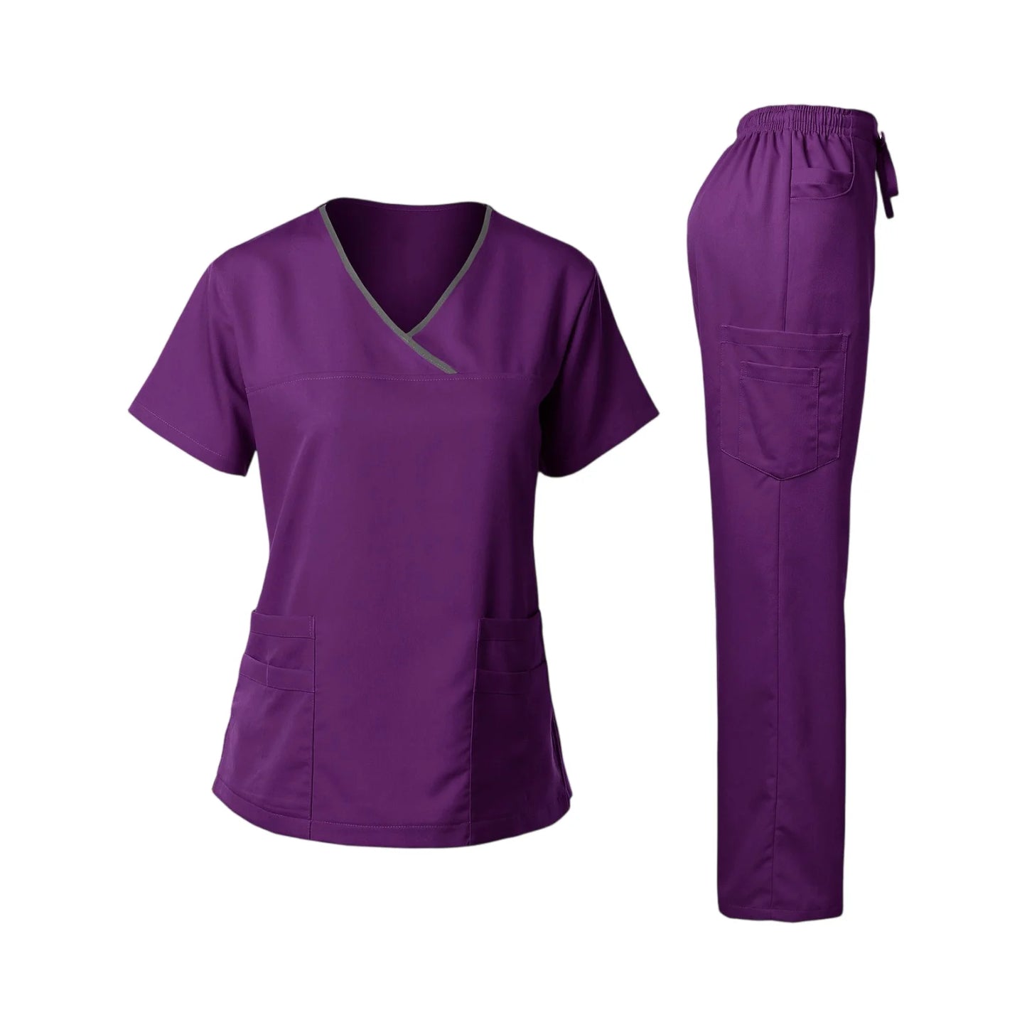 Nurse Scrub Set V Neck Short Sleeve Medical Uniform Pockets