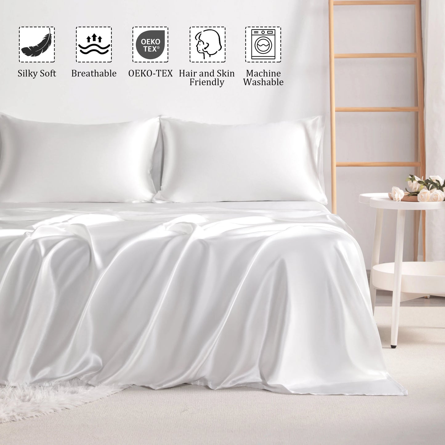 Ntbay 3 Pieces Silky Satin Cooling Bed Sheet Set, Ultra Soft and Cozy Bedding Cover Set,
