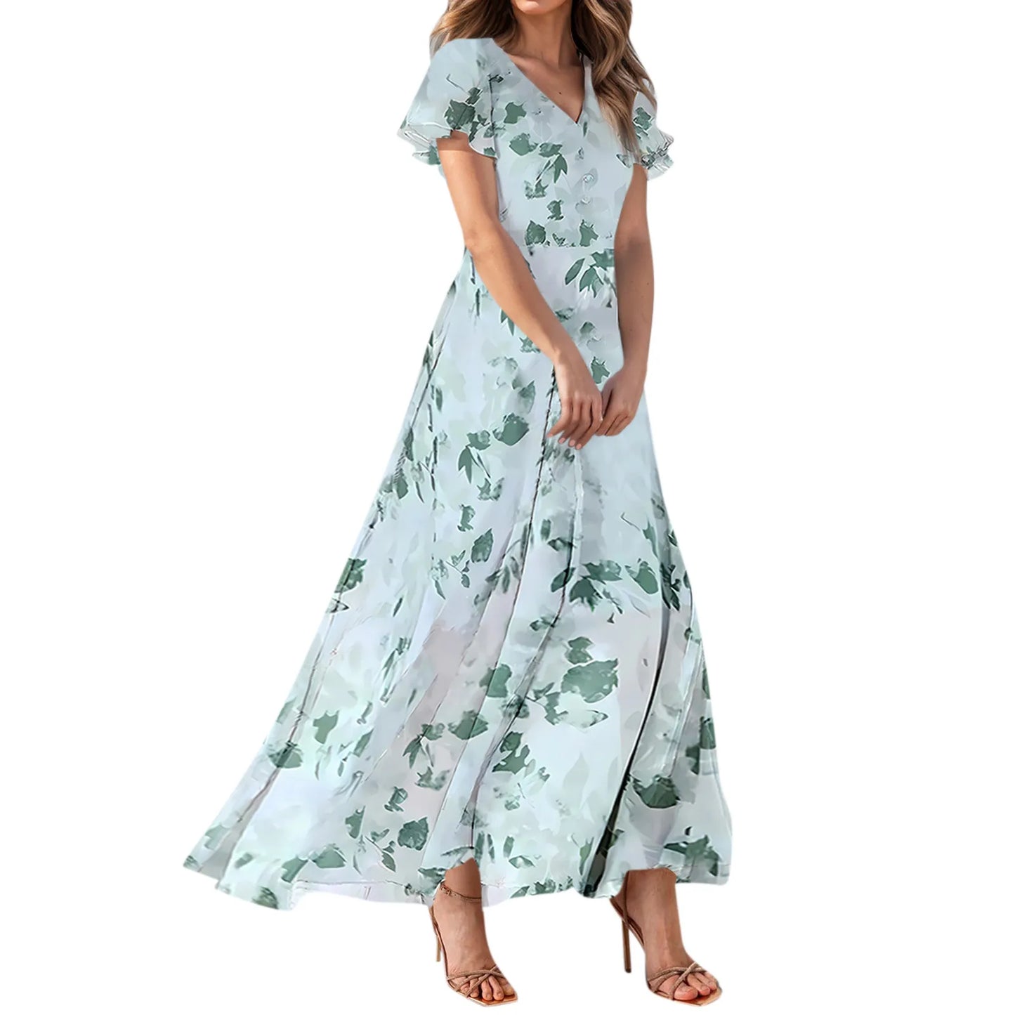 2025 Summer Dresses For Women Casual Short Sleeve Maxi Dresses Cute Floral Maxi Dress