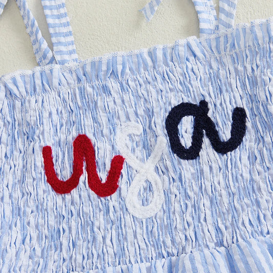 Cute Baby Girl Sleeveless Dress with Adjustable Spaghetti Straps Embroidered Letters