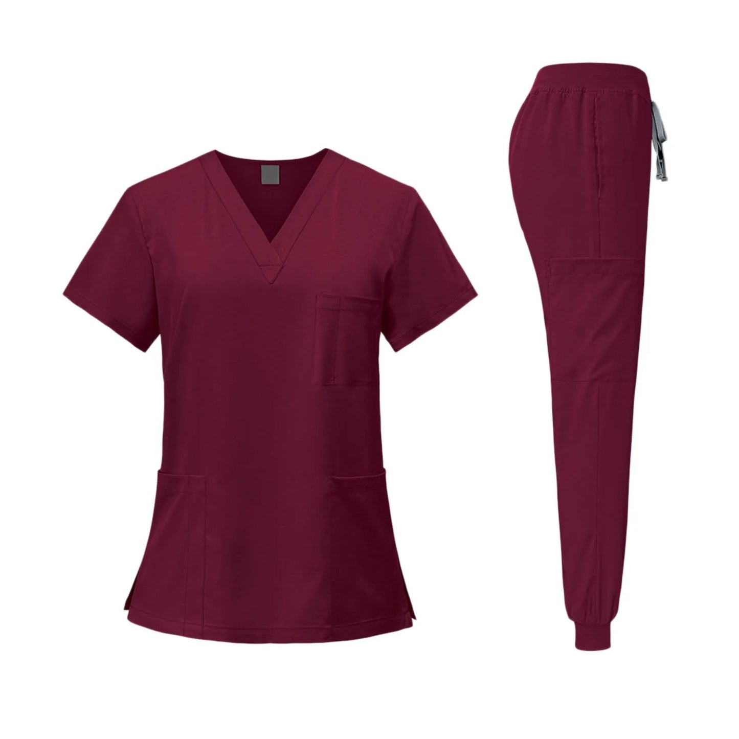 V Neck Medical Nursing Uniform Set With Drawstring Jogger Pants