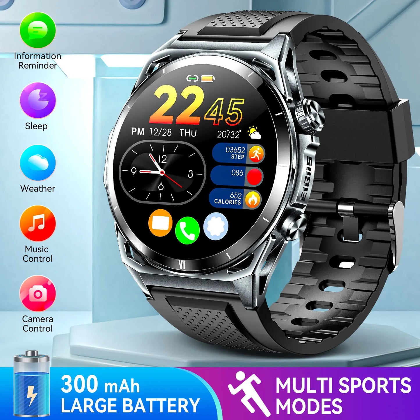 EIGIIS New Smart Watch KE6 1.43" AMOLED Display Men Black Sports Watch KE Series Bluetooth