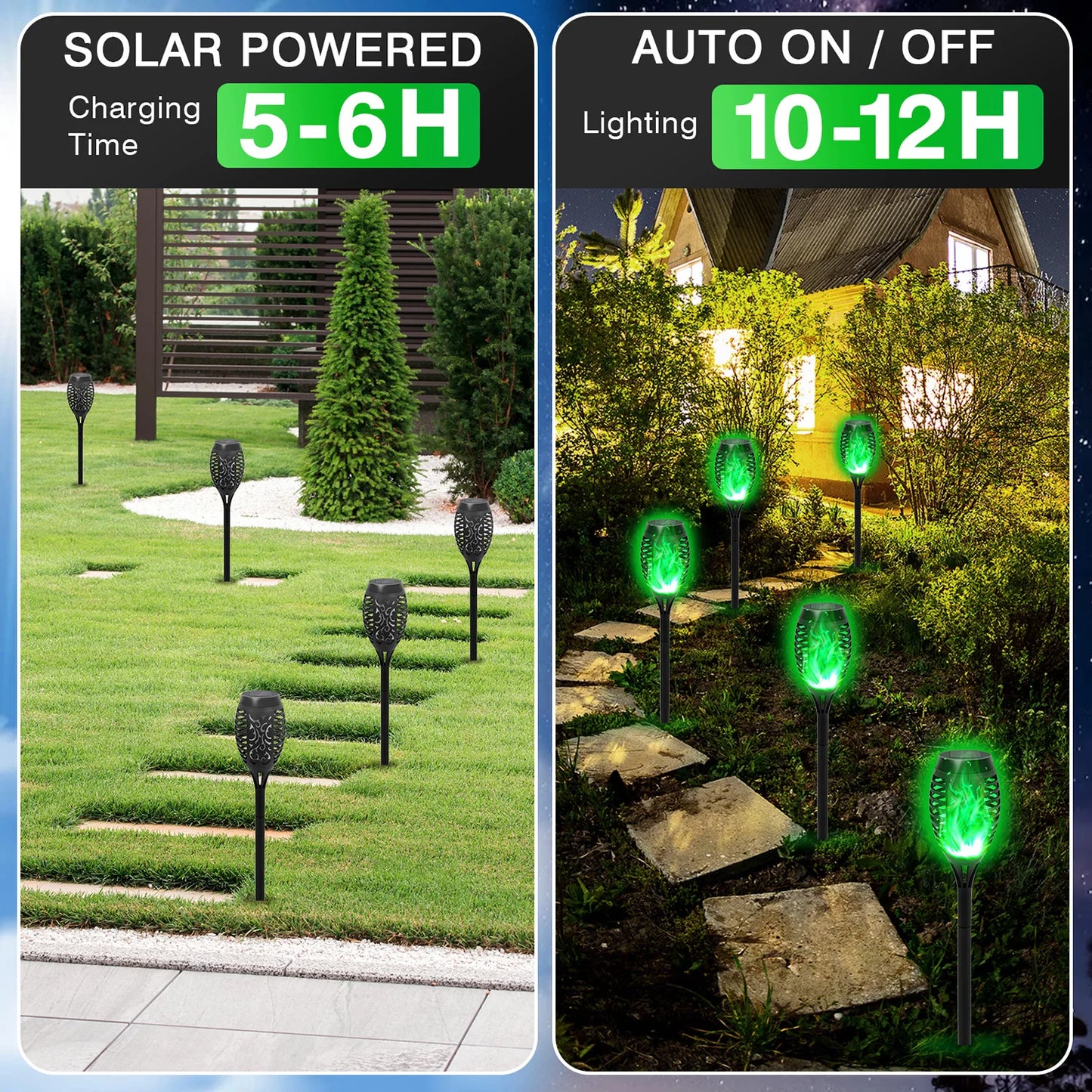 Green Solar Flame Light Outdoor with Flickering Flame Waterproof Lawn Ground Inserted Landscape