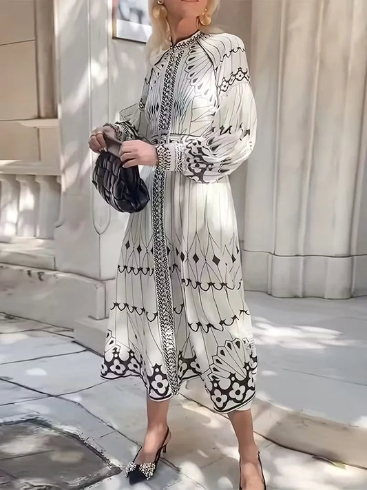 Bohemian Style Women's Long Sleeve Ankle Dress For Autumn Winter