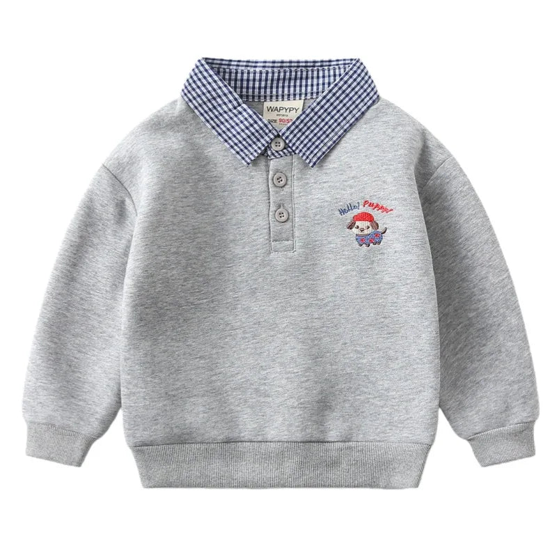 Spring 2026 Children Boys Sweatshirt Cotton Dog Embroidery Kids Boys Pullovers
