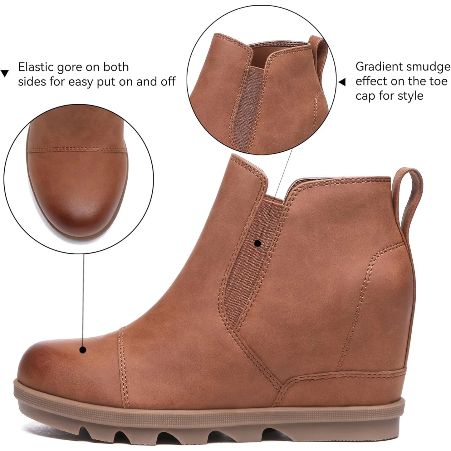 Women's Wedge Ankle Boots Comfort Slip-On Waterproof Leather Platform Booties