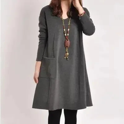 Loose Fit Long Sleeve Knee Length Dress For Women Autumn