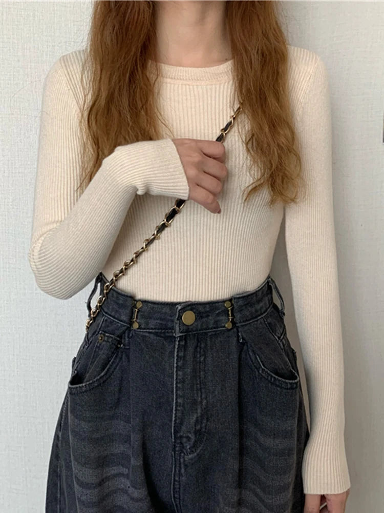 2025 New Women Sweater Autumn Winter Long Sleeve Pullover Basic Top Fashion O-neck