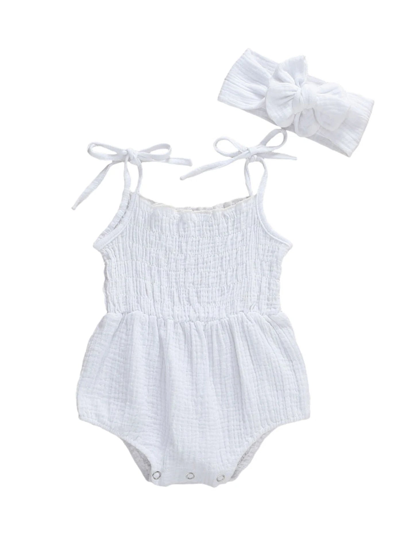 Adorable Baby Girls Sleeveless Romper Set with Matching Headband Cute Ruffled Jumpsuit
