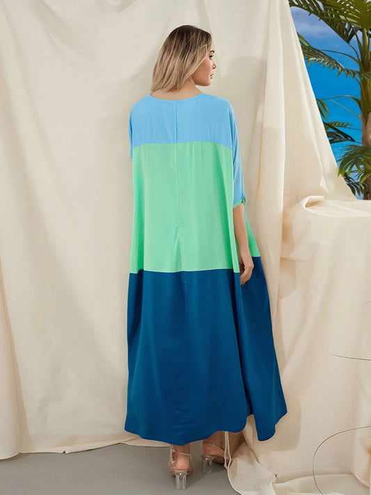 Elegant Maxi Dress Short Sleeve V-Neck Floral Print A-Line