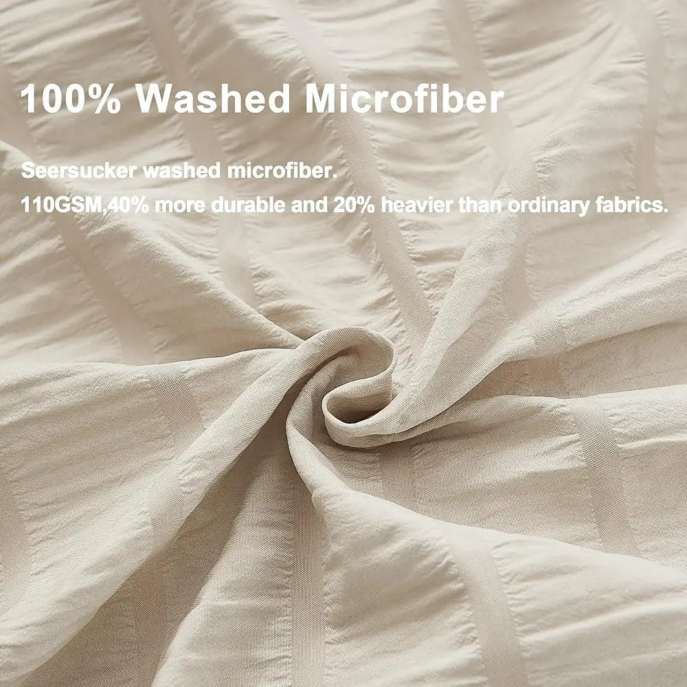 Ultra Soft Seersucker Duvet Cover Set King Size 3 Pieces Wrinkled Microfiber